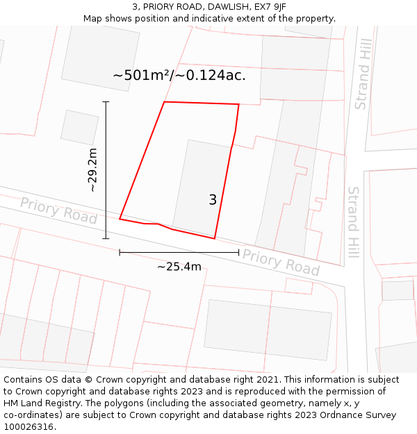 3, PRIORY ROAD, DAWLISH, EX7 9JF: Plot and title map