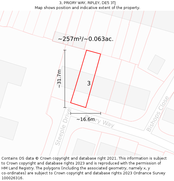 3, PRIORY WAY, RIPLEY, DE5 3TJ: Plot and title map