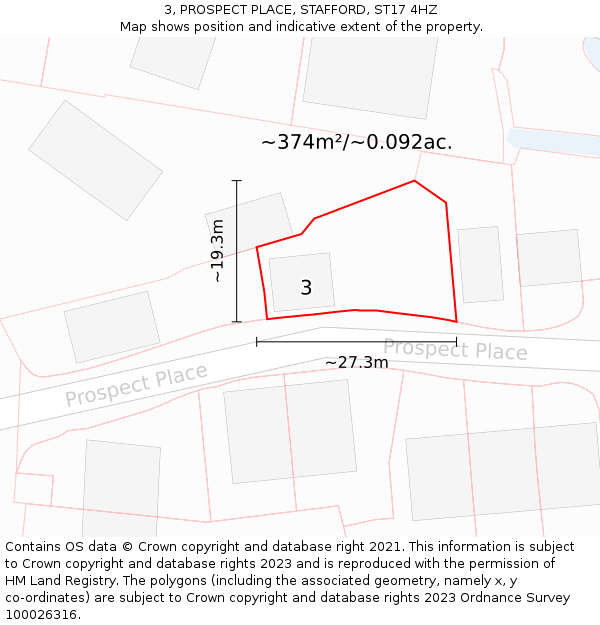 3, PROSPECT PLACE, STAFFORD, ST17 4HZ: Plot and title map