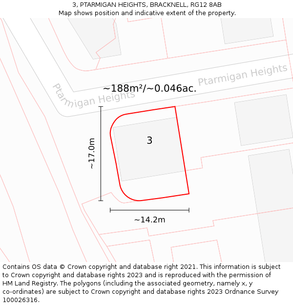 3, PTARMIGAN HEIGHTS, BRACKNELL, RG12 8AB: Plot and title map