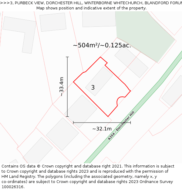 3, PURBECK VIEW, DORCHESTER HILL, WINTERBORNE WHITECHURCH, BLANDFORD FORUM, DT11 0HP: Plot and title map