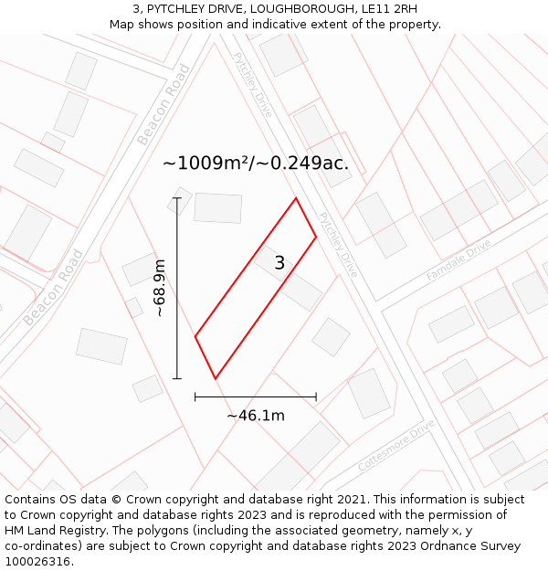 3, PYTCHLEY DRIVE, LOUGHBOROUGH, LE11 2RH: Plot and title map