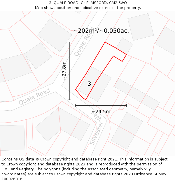 3, QUALE ROAD, CHELMSFORD, CM2 6WQ: Plot and title map