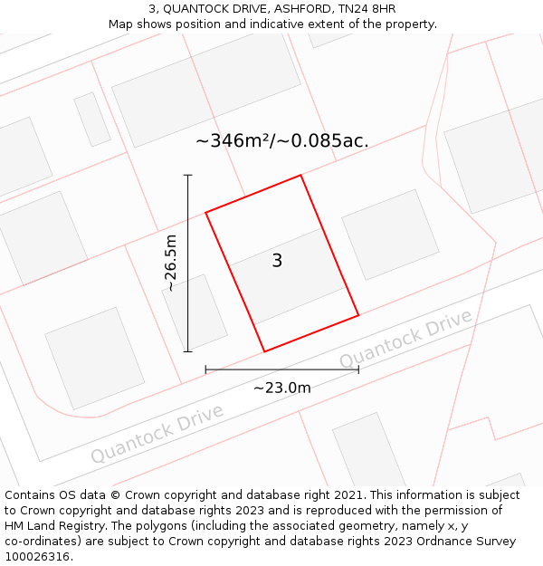 3, QUANTOCK DRIVE, ASHFORD, TN24 8HR: Plot and title map