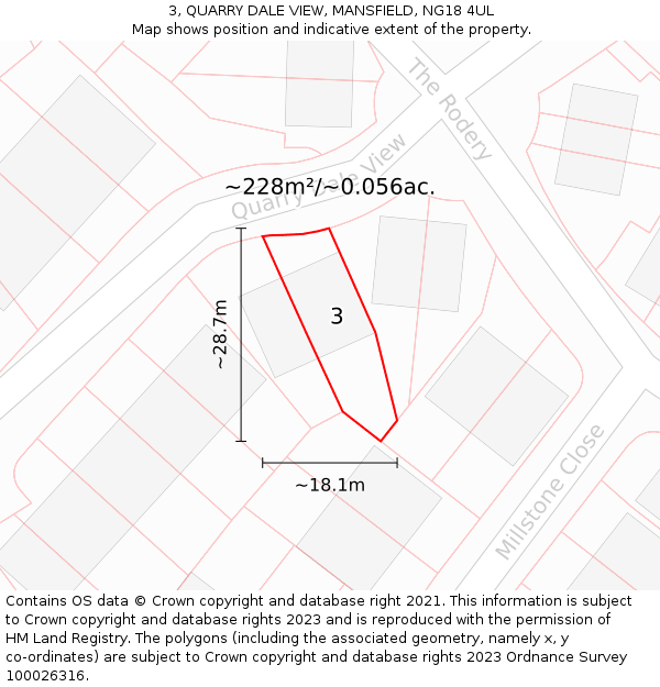 3, QUARRY DALE VIEW, MANSFIELD, NG18 4UL: Plot and title map