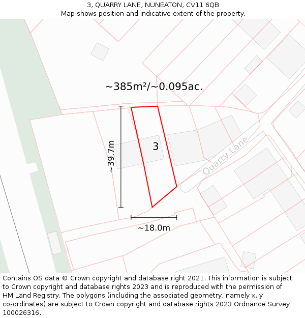 3, QUARRY LANE, NUNEATON, CV11 6QB: Plot and title map