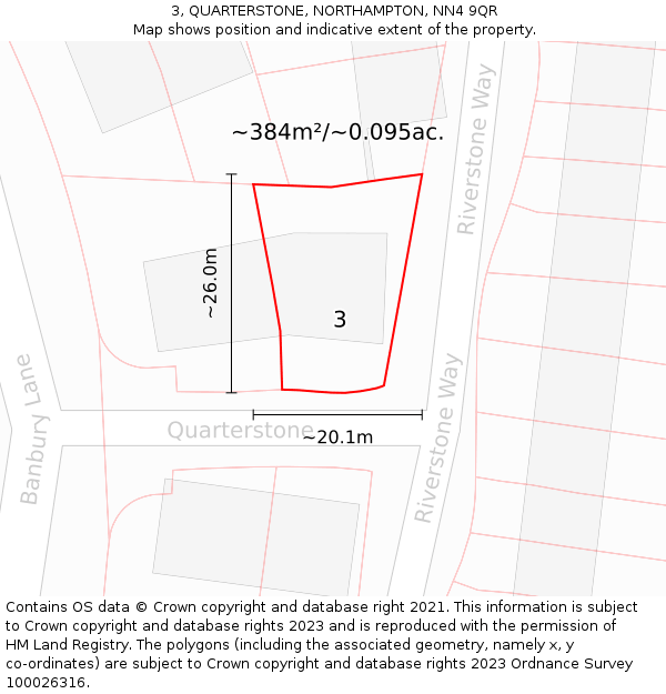3, QUARTERSTONE, NORTHAMPTON, NN4 9QR: Plot and title map