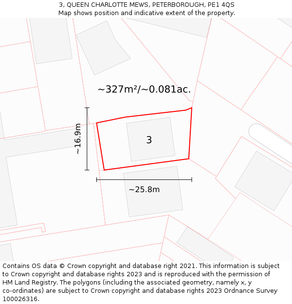 3, QUEEN CHARLOTTE MEWS, PETERBOROUGH, PE1 4QS: Plot and title map