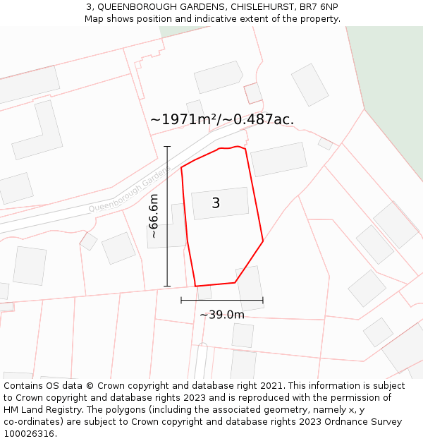 3, QUEENBOROUGH GARDENS, CHISLEHURST, BR7 6NP: Plot and title map