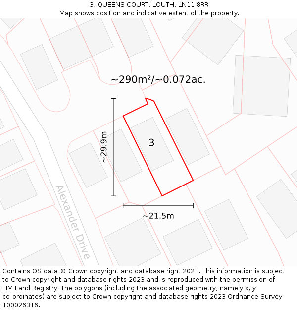 3, QUEENS COURT, LOUTH, LN11 8RR: Plot and title map