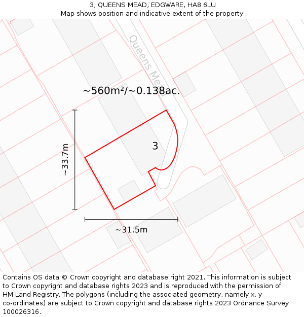 3, QUEENS MEAD, EDGWARE, HA8 6LU: Plot and title map