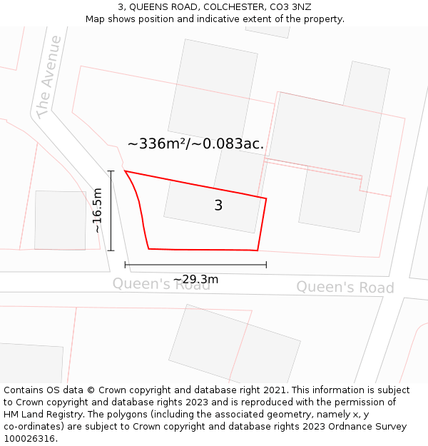 3, QUEENS ROAD, COLCHESTER, CO3 3NZ: Plot and title map