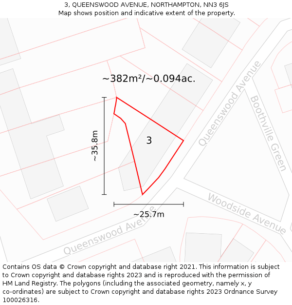3, QUEENSWOOD AVENUE, NORTHAMPTON, NN3 6JS: Plot and title map