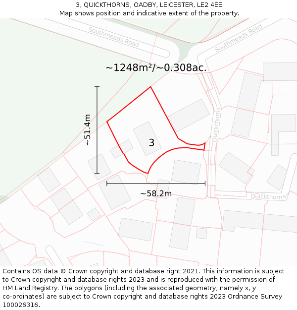 3, QUICKTHORNS, OADBY, LEICESTER, LE2 4EE: Plot and title map