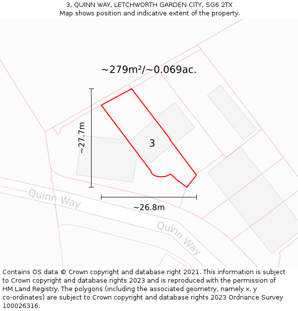 3, QUINN WAY, LETCHWORTH GARDEN CITY, SG6 2TX: Plot and title map