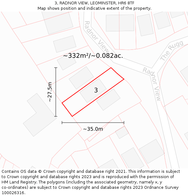 3, RADNOR VIEW, LEOMINSTER, HR6 8TF: Plot and title map