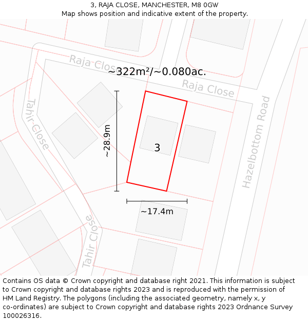 3, RAJA CLOSE, MANCHESTER, M8 0GW: Plot and title map