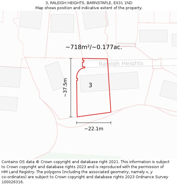 3, RALEIGH HEIGHTS, BARNSTAPLE, EX31 1ND: Plot and title map