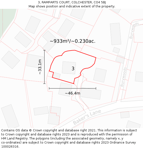 3, RAMPARTS COURT, COLCHESTER, CO4 5BJ: Plot and title map