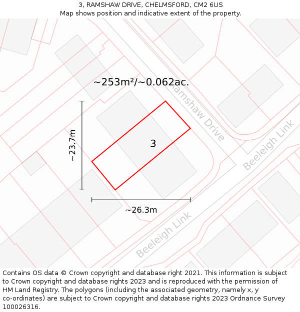 3, RAMSHAW DRIVE, CHELMSFORD, CM2 6US: Plot and title map