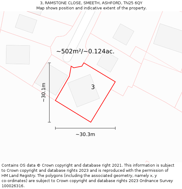 3, RAMSTONE CLOSE, SMEETH, ASHFORD, TN25 6QY: Plot and title map