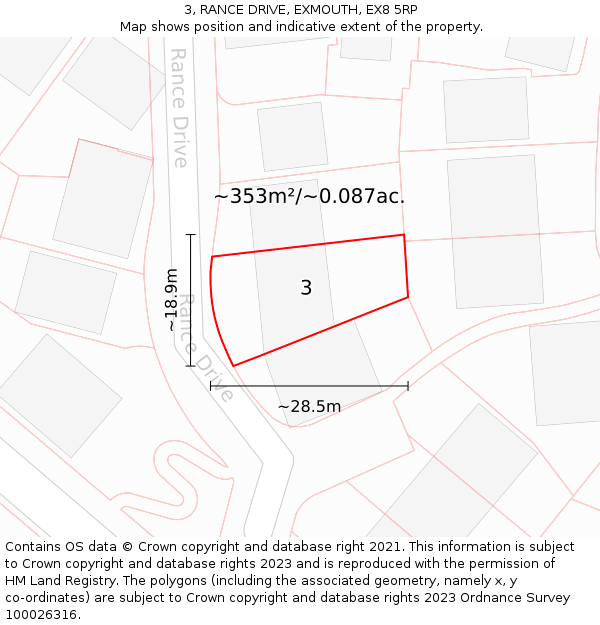 3, RANCE DRIVE, EXMOUTH, EX8 5RP: Plot and title map