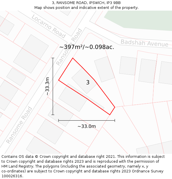 3, RANSOME ROAD, IPSWICH, IP3 9BB: Plot and title map