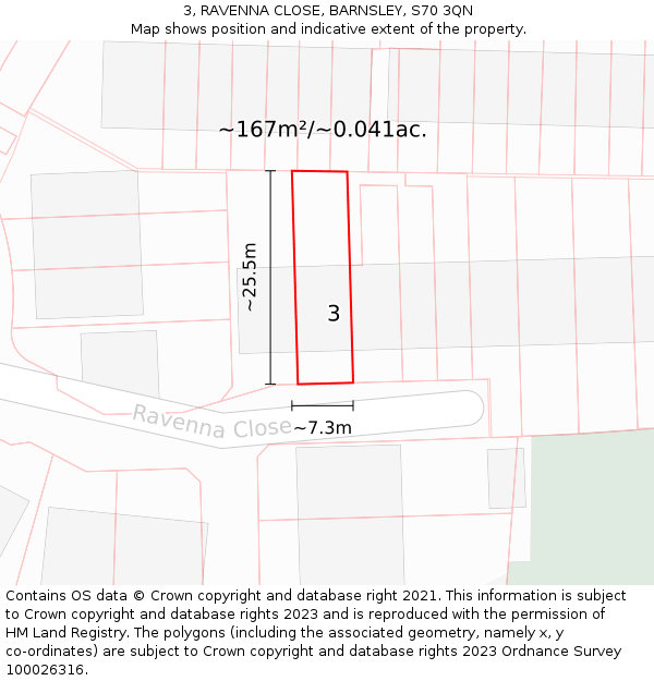 3, RAVENNA CLOSE, BARNSLEY, S70 3QN: Plot and title map