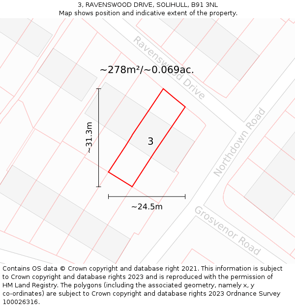 3, RAVENSWOOD DRIVE, SOLIHULL, B91 3NL: Plot and title map