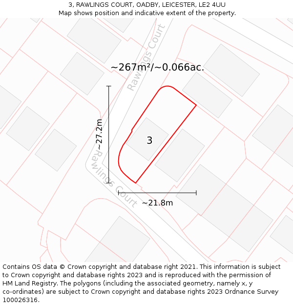 3, RAWLINGS COURT, OADBY, LEICESTER, LE2 4UU: Plot and title map