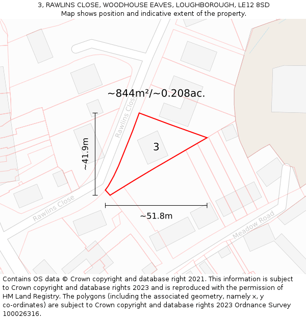 3, RAWLINS CLOSE, WOODHOUSE EAVES, LOUGHBOROUGH, LE12 8SD: Plot and title map