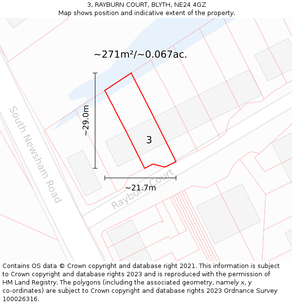 3, RAYBURN COURT, BLYTH, NE24 4GZ: Plot and title map