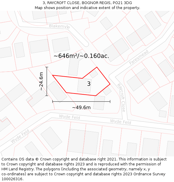 3, RAYCROFT CLOSE, BOGNOR REGIS, PO21 3DG: Plot and title map