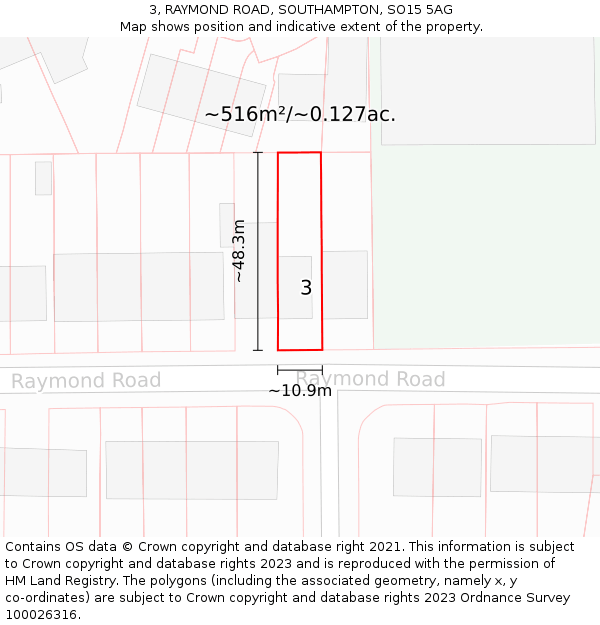 3, RAYMOND ROAD, SOUTHAMPTON, SO15 5AG: Plot and title map