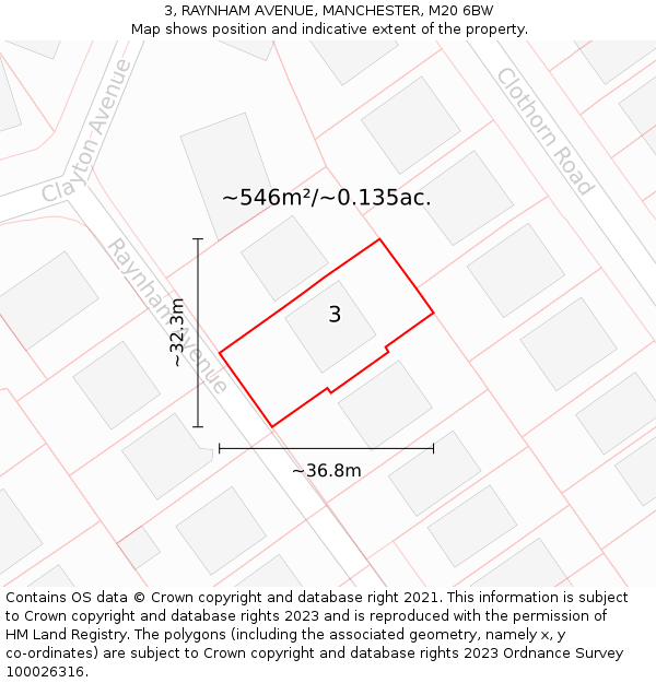 3, RAYNHAM AVENUE, MANCHESTER, M20 6BW: Plot and title map