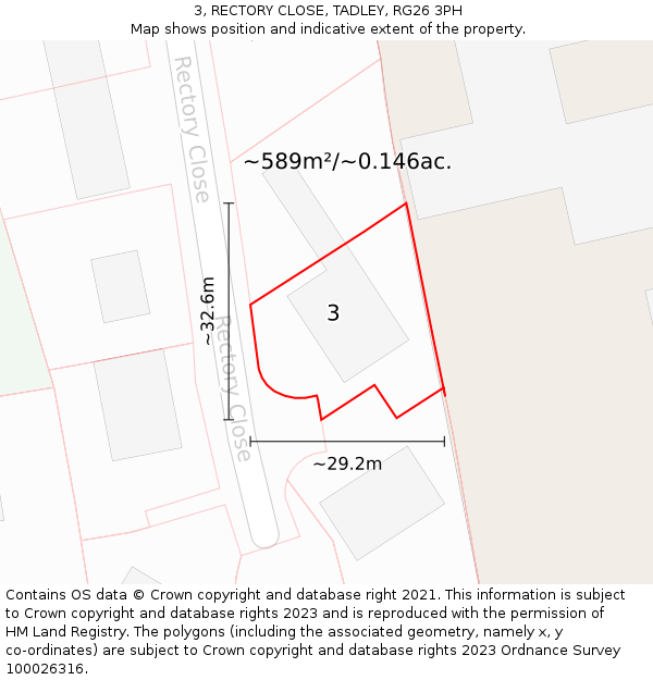 3, RECTORY CLOSE, TADLEY, RG26 3PH: Plot and title map