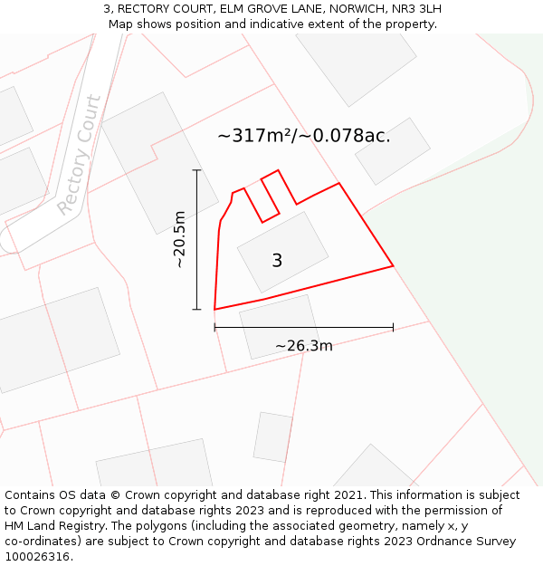 3, RECTORY COURT, ELM GROVE LANE, NORWICH, NR3 3LH: Plot and title map