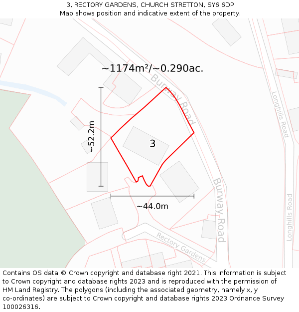 3, RECTORY GARDENS, CHURCH STRETTON, SY6 6DP: Plot and title map