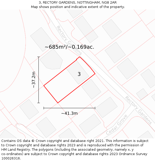 3, RECTORY GARDENS, NOTTINGHAM, NG8 2AR: Plot and title map