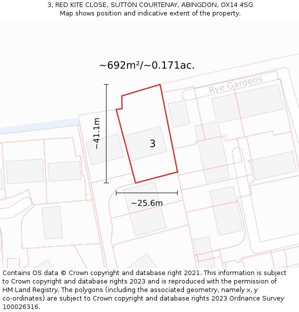 3, RED KITE CLOSE, SUTTON COURTENAY, ABINGDON, OX14 4SG: Plot and title map