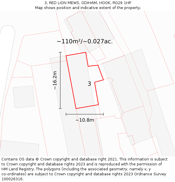 3, RED LION MEWS, ODIHAM, HOOK, RG29 1HP: Plot and title map