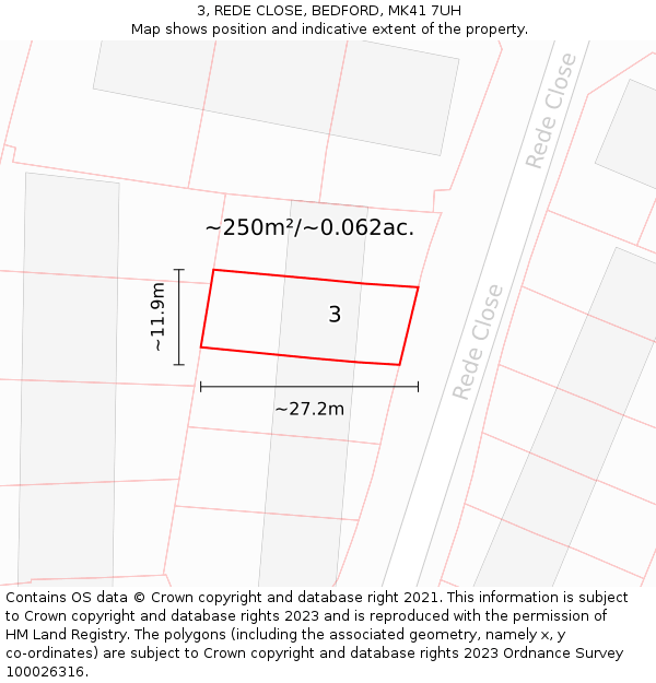 3, REDE CLOSE, BEDFORD, MK41 7UH: Plot and title map