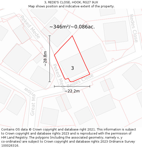 3, REDE'S CLOSE, HOOK, RG27 9UX: Plot and title map