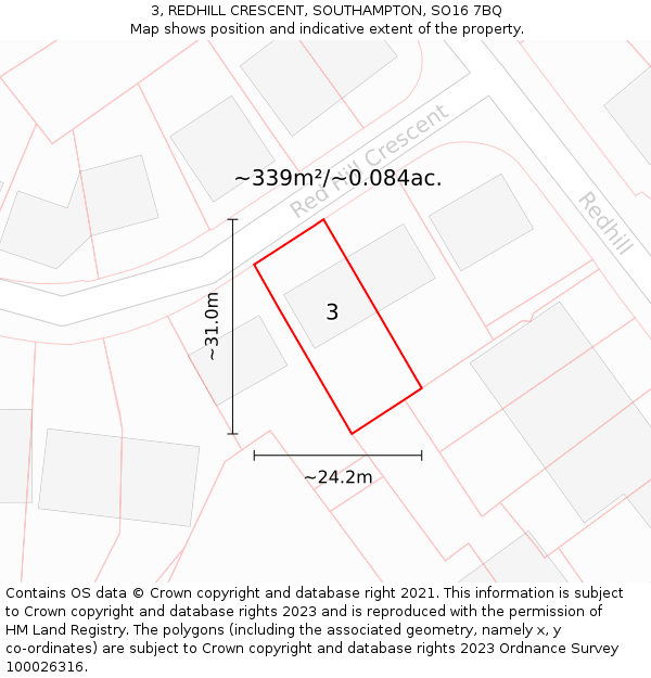 3, REDHILL CRESCENT, SOUTHAMPTON, SO16 7BQ: Plot and title map