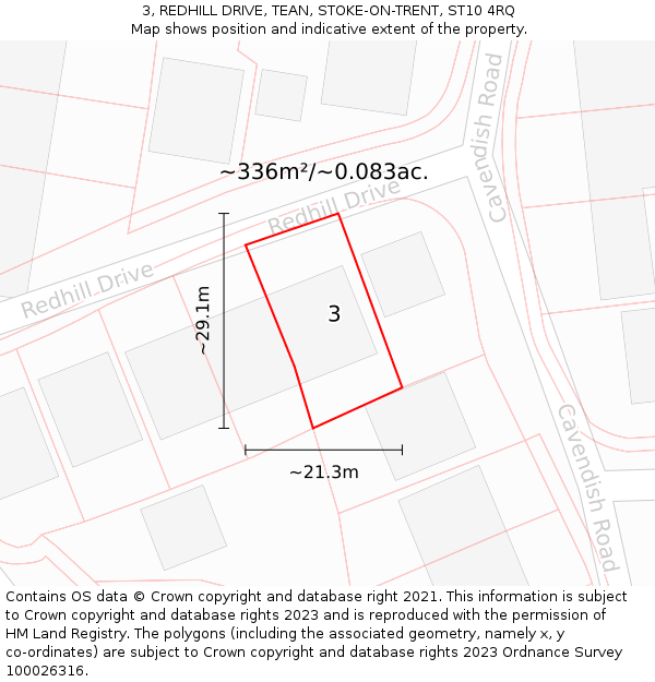 3, REDHILL DRIVE, TEAN, STOKE-ON-TRENT, ST10 4RQ: Plot and title map