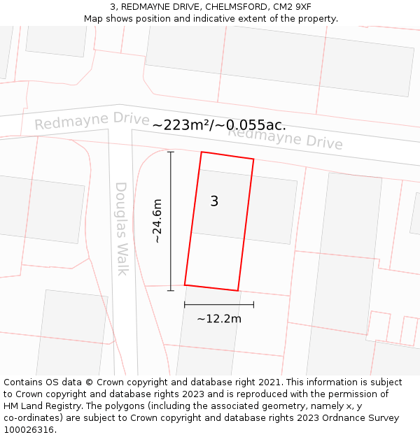 3, REDMAYNE DRIVE, CHELMSFORD, CM2 9XF: Plot and title map