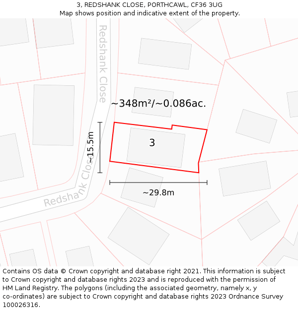 3, REDSHANK CLOSE, PORTHCAWL, CF36 3UG: Plot and title map