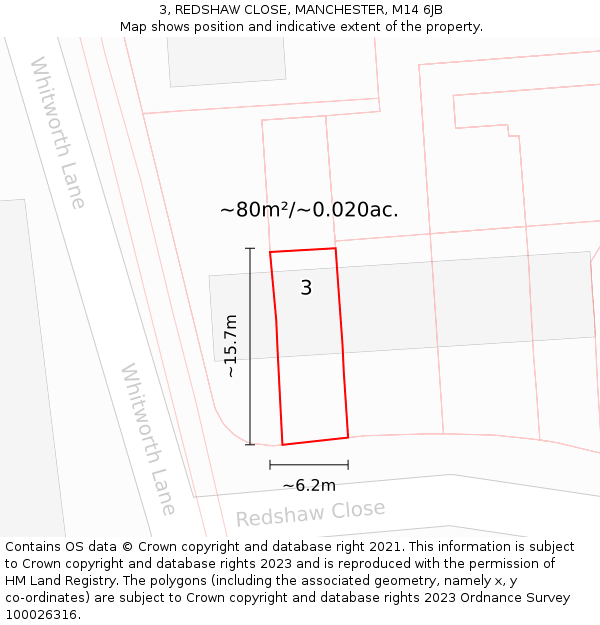 3, REDSHAW CLOSE, MANCHESTER, M14 6JB: Plot and title map