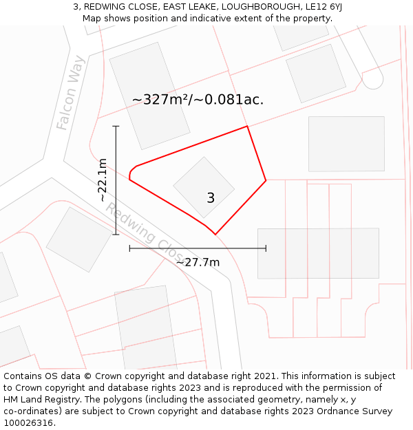 3, REDWING CLOSE, EAST LEAKE, LOUGHBOROUGH, LE12 6YJ: Plot and title map