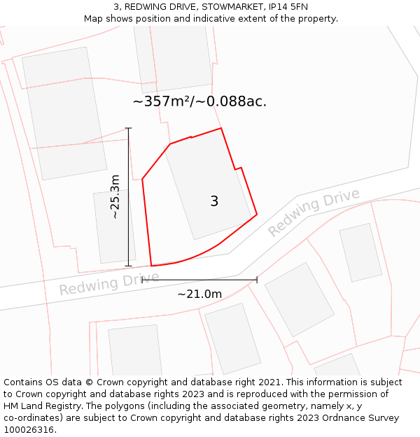 3, REDWING DRIVE, STOWMARKET, IP14 5FN: Plot and title map